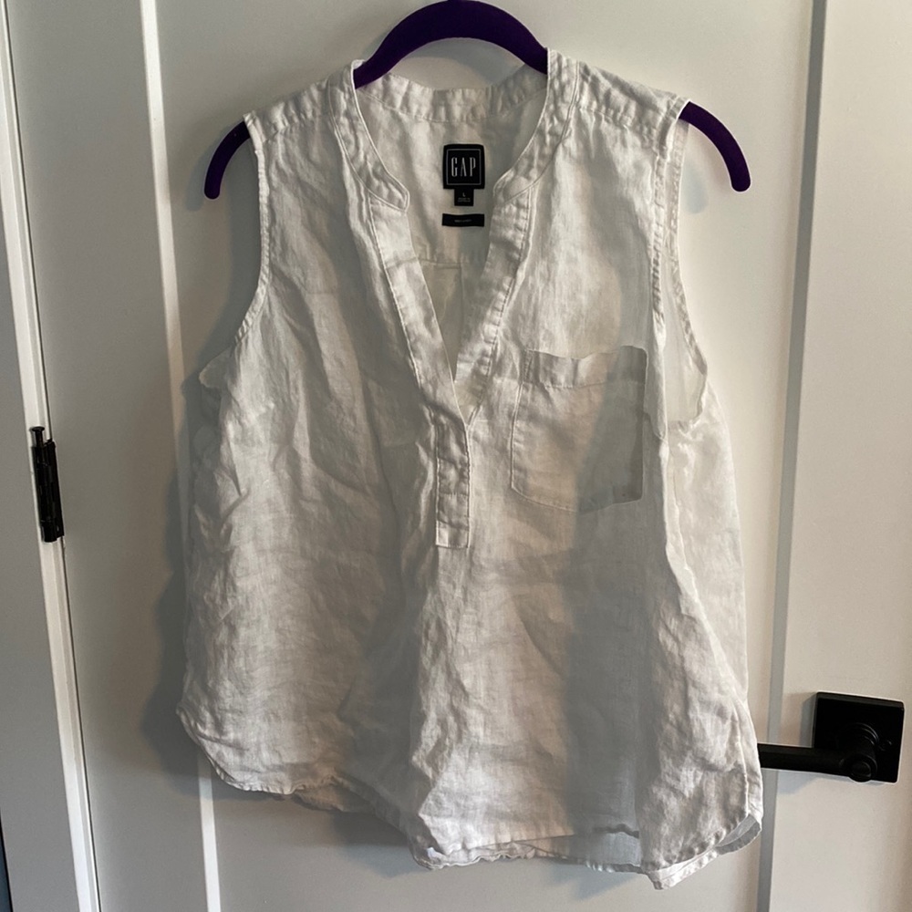 Gap 100% Linen White Notch Neck Tunic EUC - Picture 2 of 12
